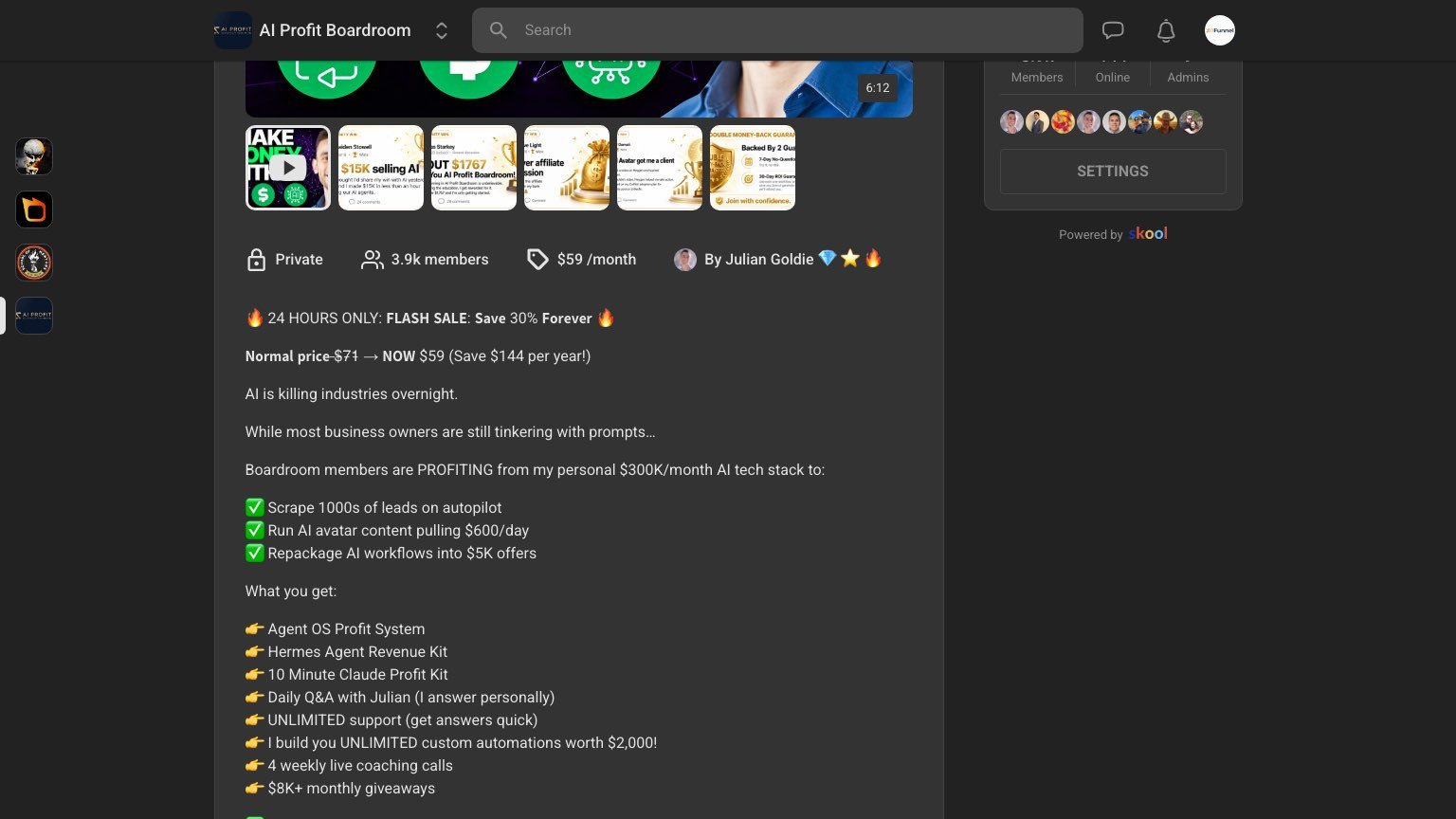 AI Profit Boardroom pricing and offer: $59/month flash sale, twin guarantee and what's included