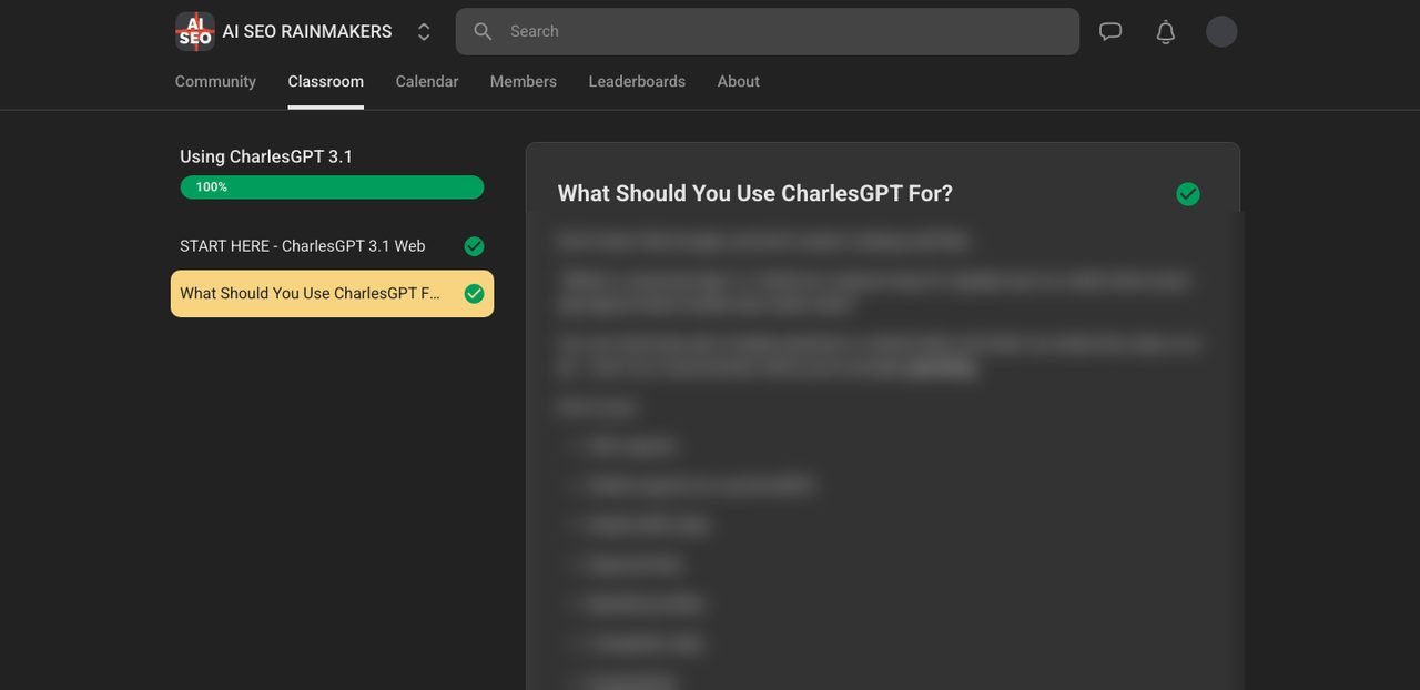 Using CharlesGPT 3.1 course showing only two written lessons and no video content
