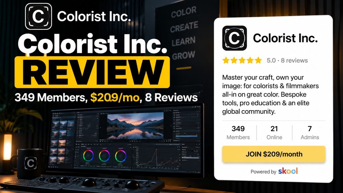 Colorist Inc. Skool review 2026, Cullen Kelly colour grading community listed at $209 a month