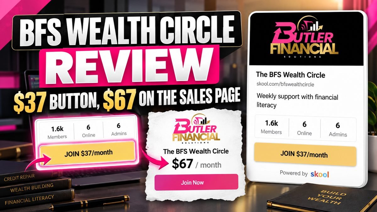 The BFS Wealth Circle Skool review 2026, Charda Butler credit education community listing showing a $37 join button